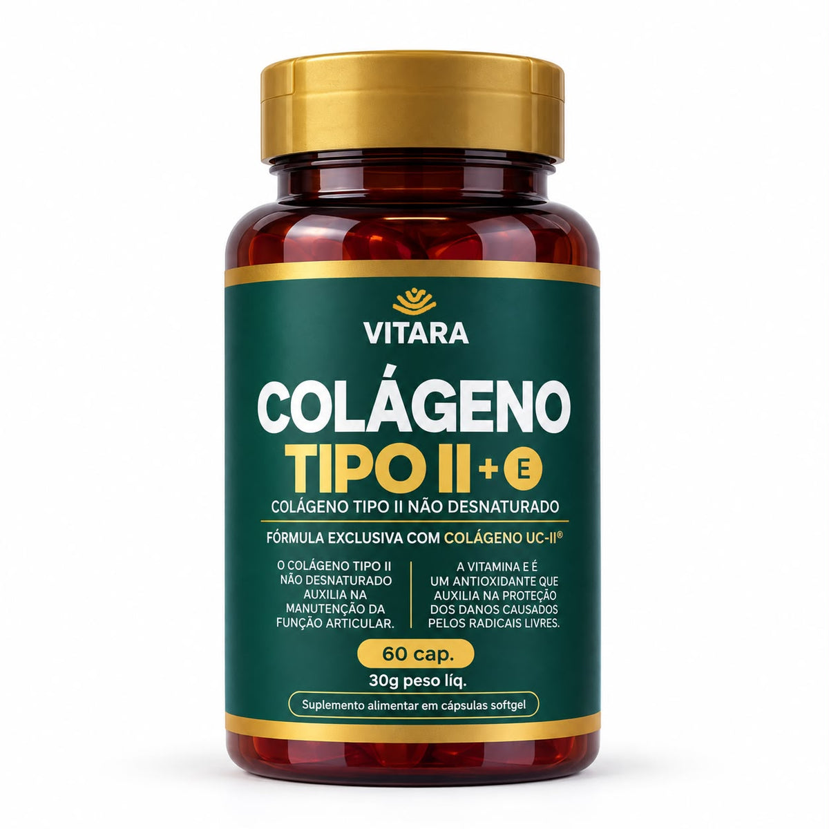 Colágeno Tipo II com Vitamina E 60 cápsulas — inclui 1 frasco no combo