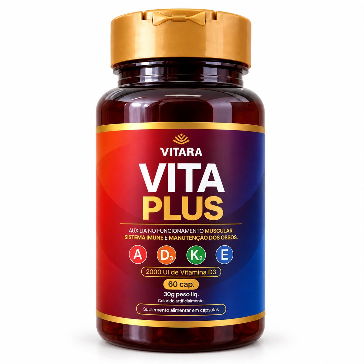 Vita Plus Vitaminas A D3 K2 e E 60 cápsulas — inclui 1 frasco no combo